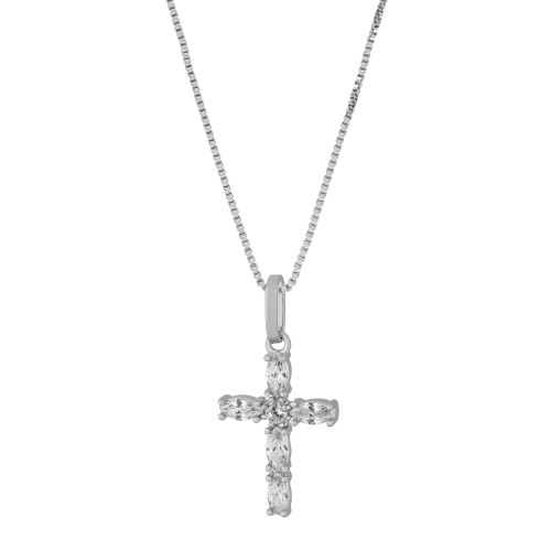 Colar de Prata Divino Cruz com Zircônias 16.5x10.5 45cm