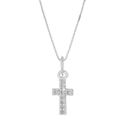 Colar de Prata Cruz Cravejada Zircônias Brancas 11x7 45cm