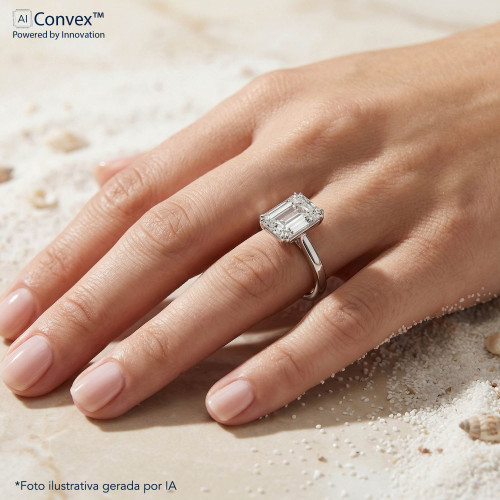 Anel de Prata Coleção Fancy retangular Cristal 8x10