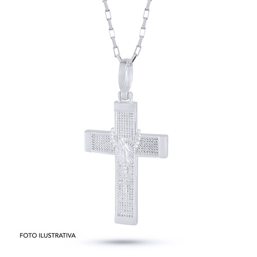 Pingente de Prata Cruz Terço Nossa Senhora das Graças 30x20