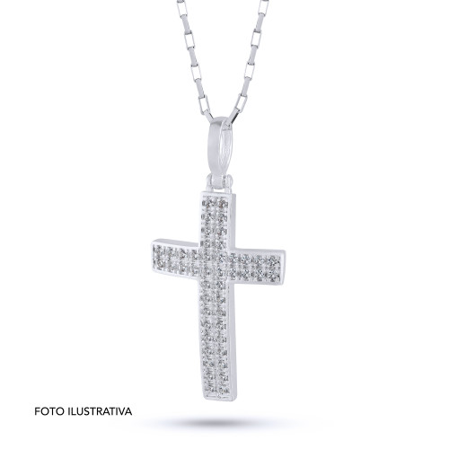 Pingente de Prata Cruz Cravejada com Zircônias 30x20
