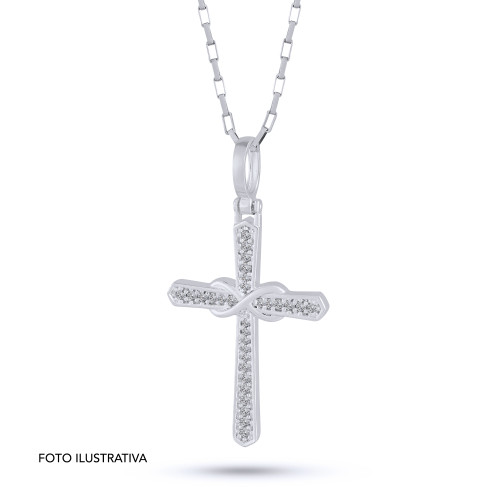 Pingente de Prata Cruz Infinito com Zircônia Branca 30x20