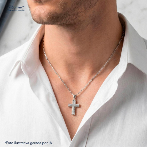 Pingente de Prata Cruz Faith com Zircônia Branca 30x20
