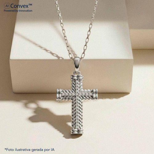Pingente de Prata Cruz Faith com Zircônia Branca 30x20
