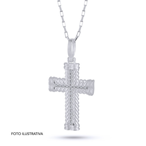 Pingente de Prata Cruz Faith com Zircônia Branca 30x20