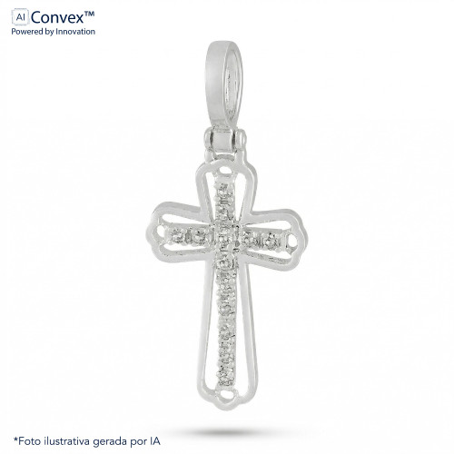 Pingente de Prata Cruz Trabalhada com Zircônias Brancas 13x20