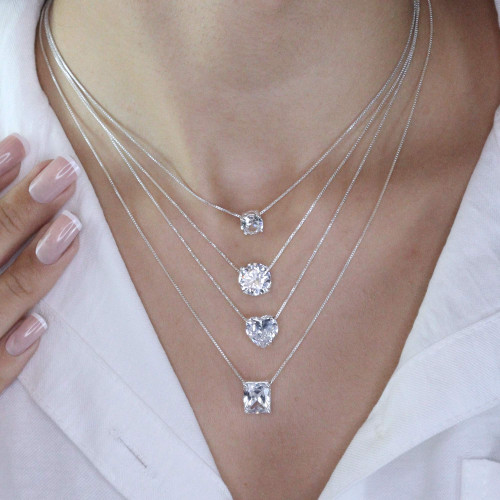 Colar Ponto de Luz Coleção Fancy Zircônia Cristal 10mm 45cm