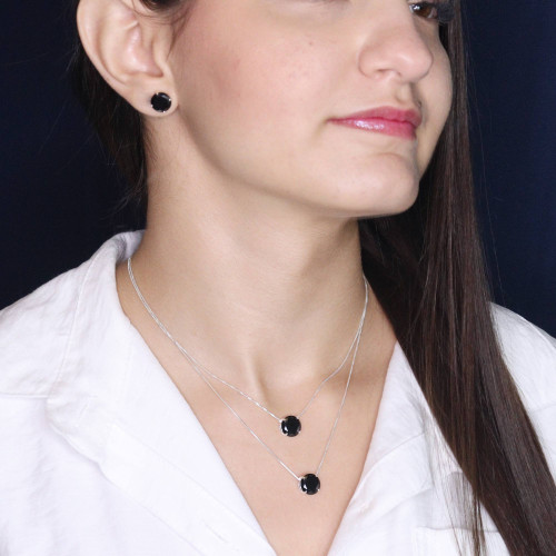 Brinco de Prata Ponto de Luz Coleção Fancy Zircônia Negra 10mm