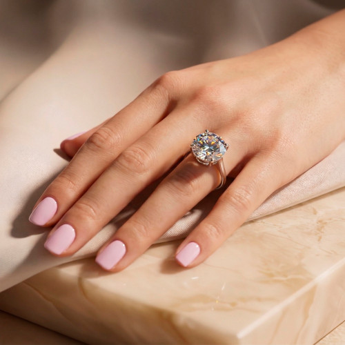 Anel de Prata Coleção Fancy Pedra Redonda Zircônia Cristal 12mm