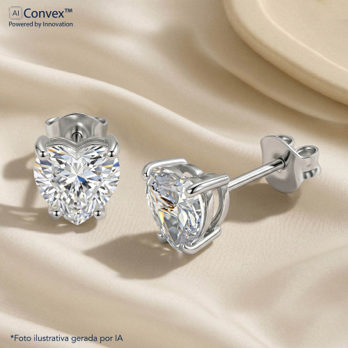 Brinco de Prata Ponto de Luz Coleção Fancy Coração Cristal 6mm