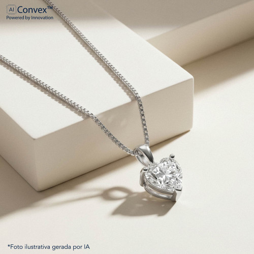 Colar de Prata Ponto de Luz Coleção Fancy Coração Cristal 6mm 45cm