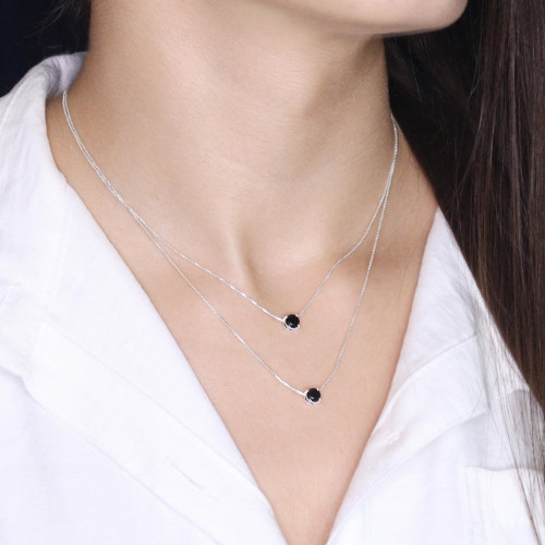 Colar de Prata Ponto de Luz Coleção Fancy Zircônia Negra 5mm 45cm