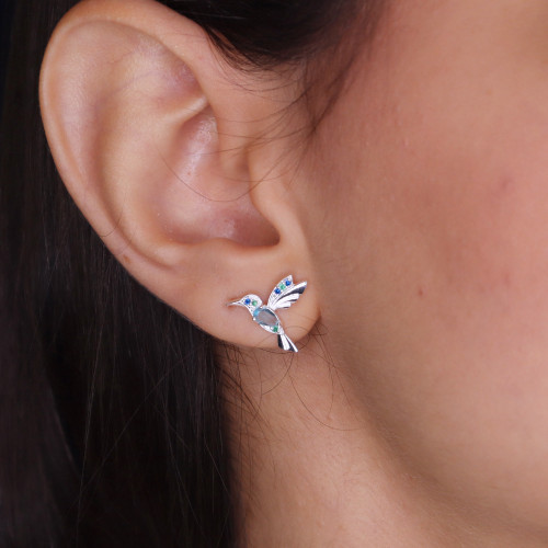 Brinco de Prata Beija Flor Coleção Florescer Zircônia SKY 14x10mm