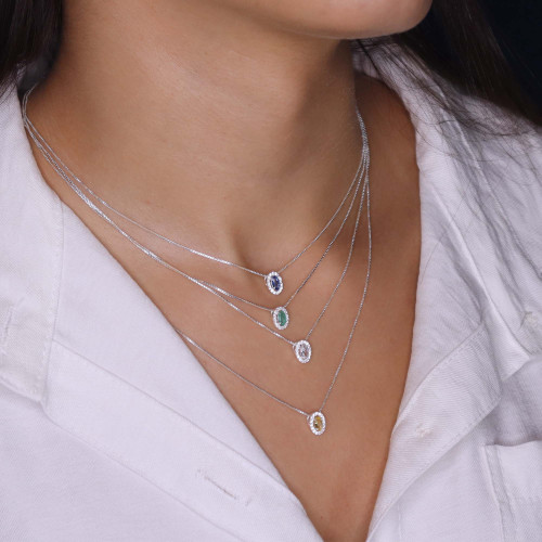 Colar de Prata Coleção Princess Zircônia Oval Cristal 5x3 45cm