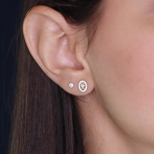 Brinco de Prata Coleção Princess Zircônia Oval Yellow 5x3