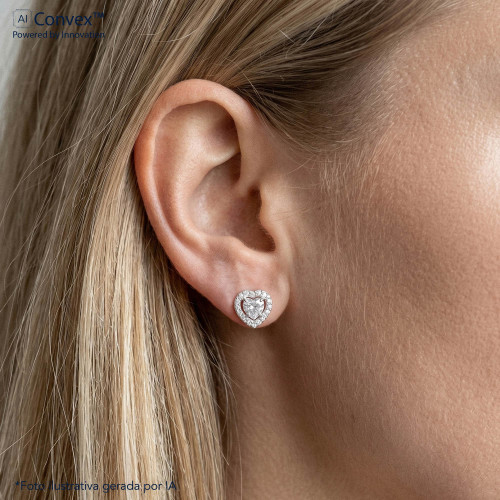Brinco de Prata Coleção Princess Coração Cristal 4mm