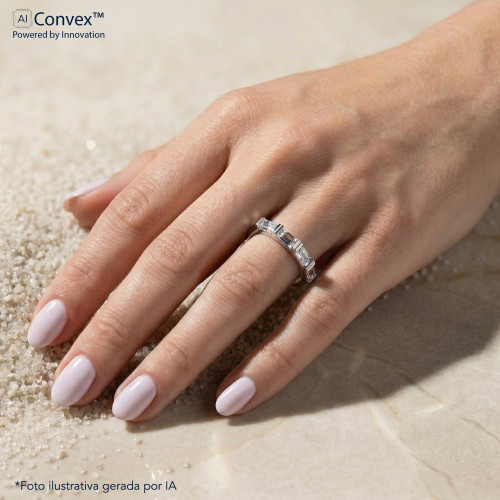 Anel de Prata Conexão Com Zircônias Baguete Branca