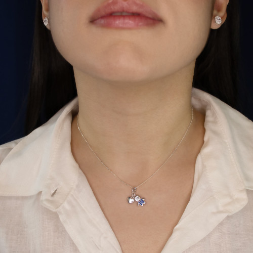 Pingente de Prata Menino com Coração  Zircônia Azul 12x8