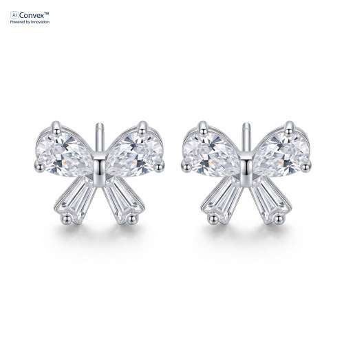 Brinco de Prata Laço Coleção Princess Zircônias Brancas