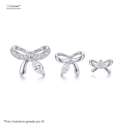 Brinco de Prata Trio Lacinhos Coleção Princess Zircônias Brancas