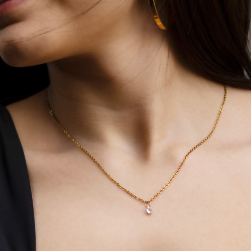 Colar Ponto de Luz Zircônia Cristal Ouro 10 Corrente Aço IPG 45cm