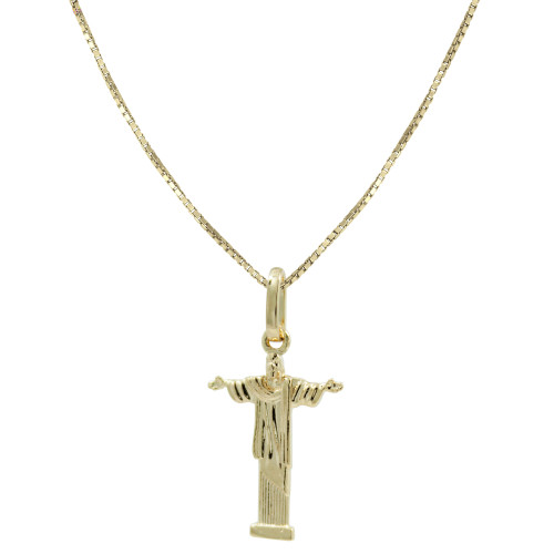 Colar de Prata Revestida com Ouro Cristo Redentor com Zircônias 13,5x1,1mm 42cm