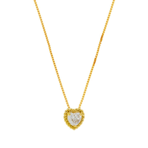 Colar de Prata Coração Revestida com Ouro 18k e Zircônia 5x5mm 45cm