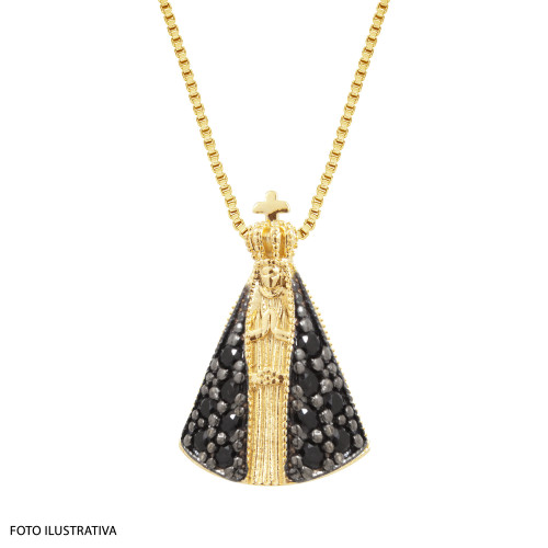 Pingente de Prata N. Sra. Aparecida Revestida com Ouro 18k e Zircônia 14mm