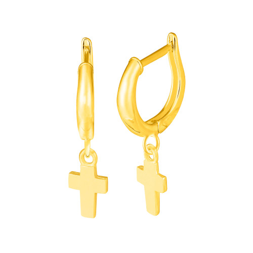 Brinco de Prata Argolinha com Cruz Revestido com Ouro 18k 10x5mm