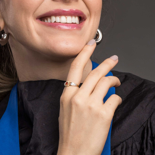 Anel de Formatura de Prata Revestida com Ouro 18K