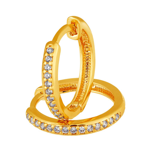 Brinco de Prata Argola Revestida em ouro 18K com Zircônias Brancas 14.5x2.2mm