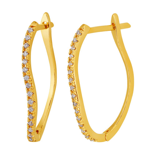 Brinco de Prata Argola Revestida com ouro 18K e Zircônias Brancas 22mm
