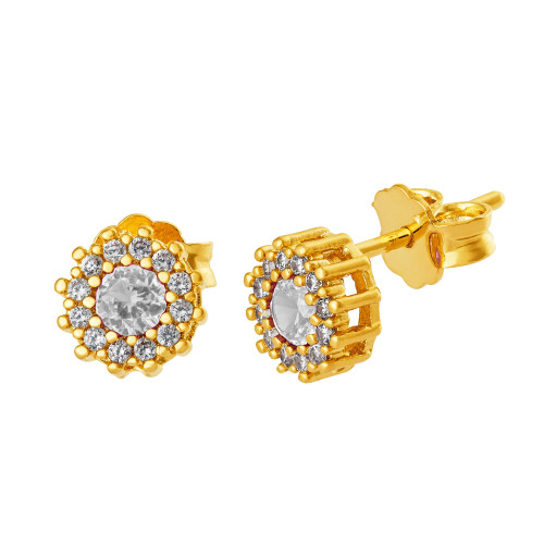 Brinco de Prata Revestida com Ouro Ponto de Luz 5,5mm com Zircônias Brancas