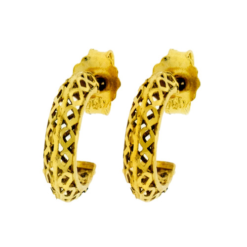 Brinco de Prata Revestido com Ouro 18k Meia Argola Filigrana 12mm