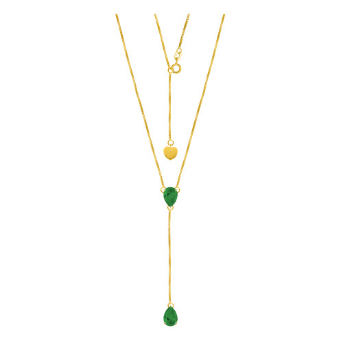 Colar de Prata Gravata Gota Esmeralda Revestida com ouro 18k 45cm