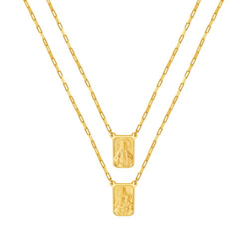 Escapulário de Prata NSra do Carmo e Sagrado Coração de Jesus Revestido em ouro 18k  60cm 12.6x9.2mm