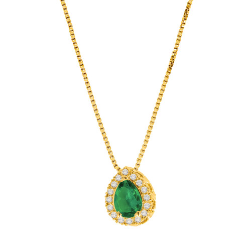 Colar de Prata Gota com Zircônia Verde revestido com Ouro 18k 45cm