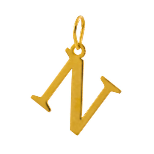 Pingente de Prata Letra N Revestida com Ouro 18K