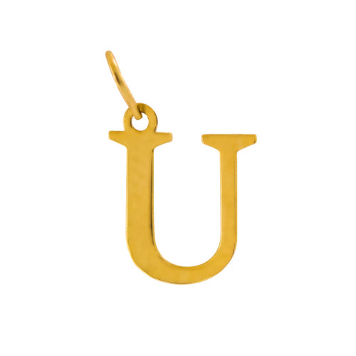 Pingente de Prata Letra U Revestida com Ouro 18K