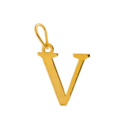 Pingente de Prata Letra V Revestida com Ouro 18K