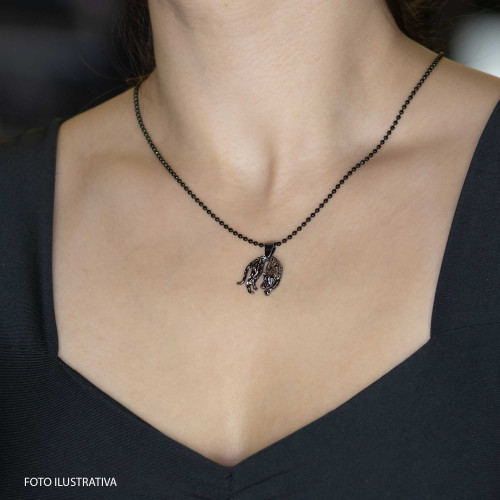 Pingente de Prata Pantera Negra Diamantada com Ródio Negro e Zircônia 19x16mm