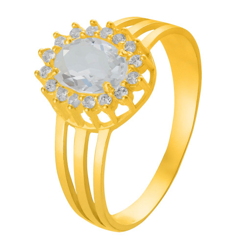 Anel de Prata Queens Cristal Revestido com Ouro 18k 5x7