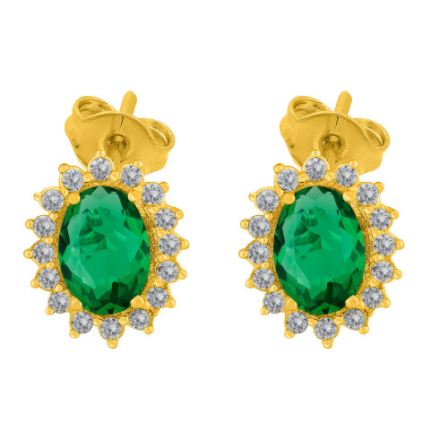 Brinco de Prata Queens Cristal Esmeralda Revestido com Ouro 18K 5x7