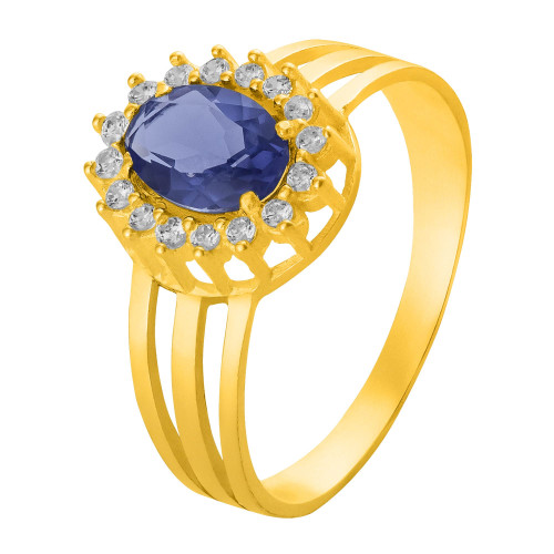 Anel de Prata Queens Cristal Tanzanita Revestido com Ouro 18k 5x7