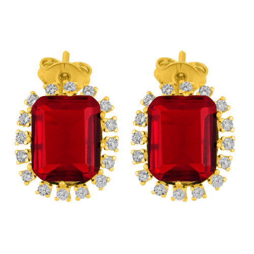 Brinco de Prata Queens Cristal Safira Rubi Revestido com Ouro 18K 8x10