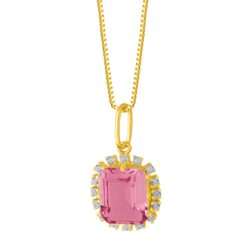 Colar de Prata Queens Cristal Safira Rosa Revestido com Ouro 18k 45cm