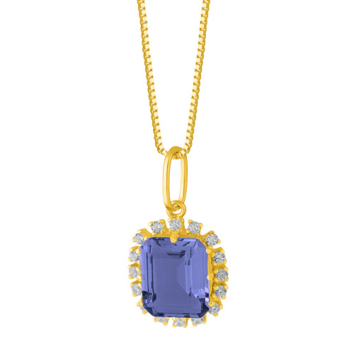 Colar de Prata Queens Cristal Tanzanita Revestido com Ouro 18K 45cm