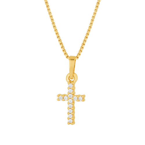 Colar de Prata Dupla Cruz RVT Ouro 18K Veneziana Dupla com Cruz
