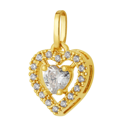 Pingente de Prata Coração com Zircônias Brancas Revestido com Ouro 18k 9x9mm
