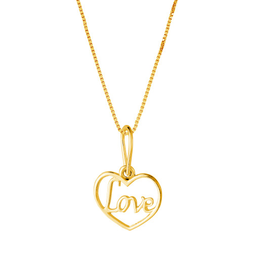 Colar de Prata Coração Love Revestido com Ouro 18k 9.6x9.6mm 45cm